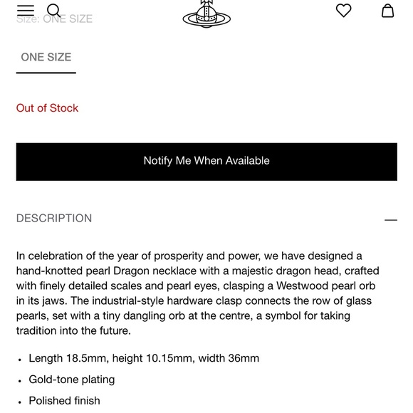 Vivienne Westwood Dragon Necklace with Gold Creamrose and Pearl BNIB - Picture 4 of 4